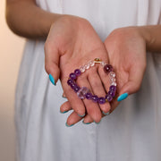 Mystic Clarity / Lunar Phase& Moon Amethyst Clear Quartz Crystal Bracelet