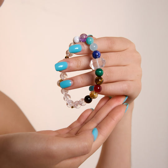 Chakra Flow / Lunar Phase& Moon Seven Chakra Clear Quartz Crystal Bracelet