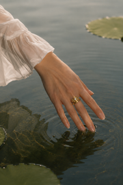 Lotus Within · 18K Gold Vermeil / Rhodium Plated Sterling Silver Blooming Lotus Drop Adjustable Open Ring