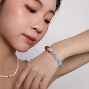 Solar Voice / Lunar Phase& Moon Aquamarine Citrine Crystal Bracelet
