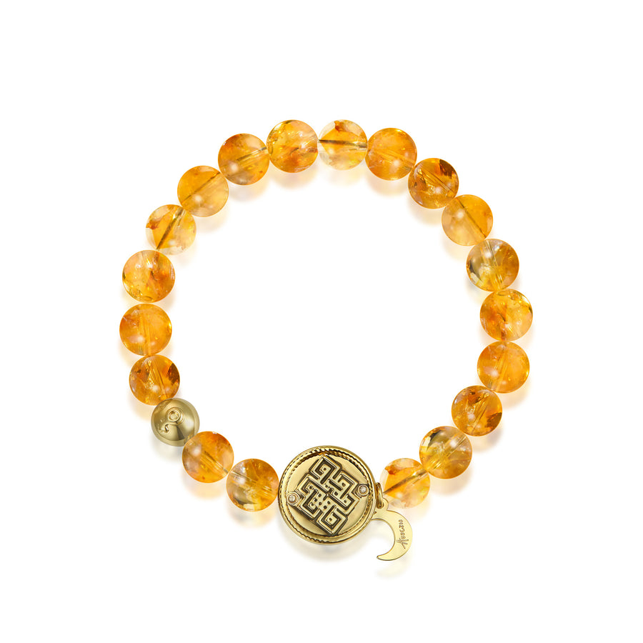 「Three Charms」 Sundial &Lotus& The endless love knot Citrine beaded bracelet