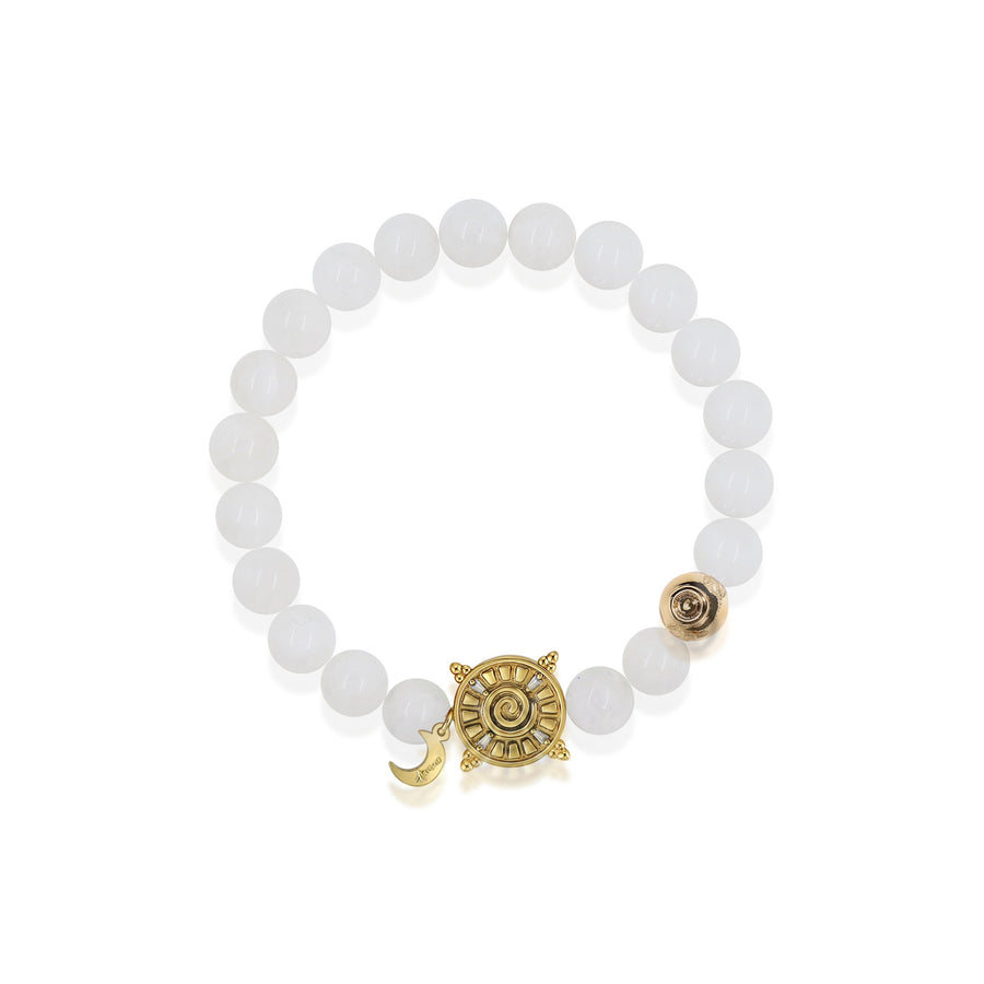 「Three Charms」 Sundial &Lotus&The endless love knot Moonstone beaded bracelet