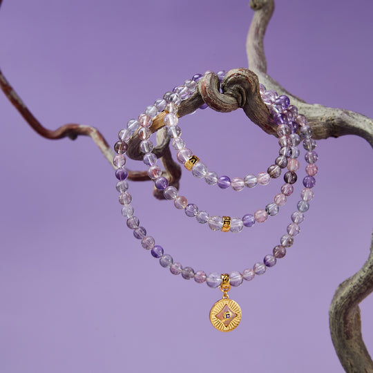 Five Elements「Super Seven」 Pendant 3 Layered Crystal Bracelet & Necklace