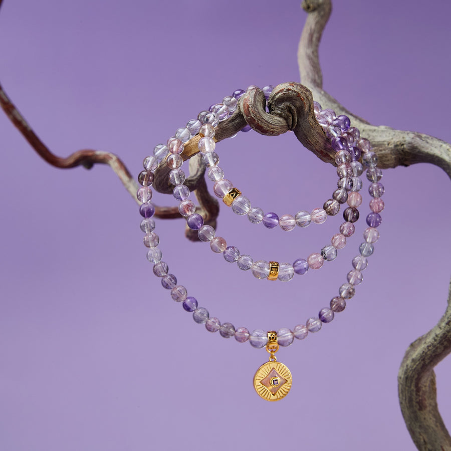 Five Elements「Super Seven」 Pendant 3 Layered Crystal Bracelet & Necklace