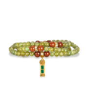 「Immortality」Solid 925 Sterling Silver, 18K Gold/White Gold Plated Green Color Healing Emerald Life Tree with Flower Pendant  3 Layered  108 Prayer Crystal Gemstone Beads Bracelet & Necklace