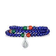 「Endless」Solid 925 Sterling Silver, 18K Gold/White Gold Plated Blue Color Healing Aquamarine Waterdrop Pendant 3 Layered 108 Prayer Crystal Gemstone Beads Bracelet & Necklace