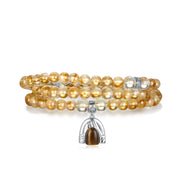 Five Elements「Earth」Solid 925 Sterling Silver, 18K Gold/White Gold Plated Yellow Color Healing Tiger Eye Earth Moutain Pendant  3 Layered Crystal Bracelet & Necklace
