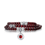 「Luminous」Solid 925 Sterling Silver, 18K Gold/White Gold Plated Red Color Healing Garnet the Sun Fire Pendant  3 Layered  108 Prayer Crystal Gemstone Beads Bracelet & Necklace