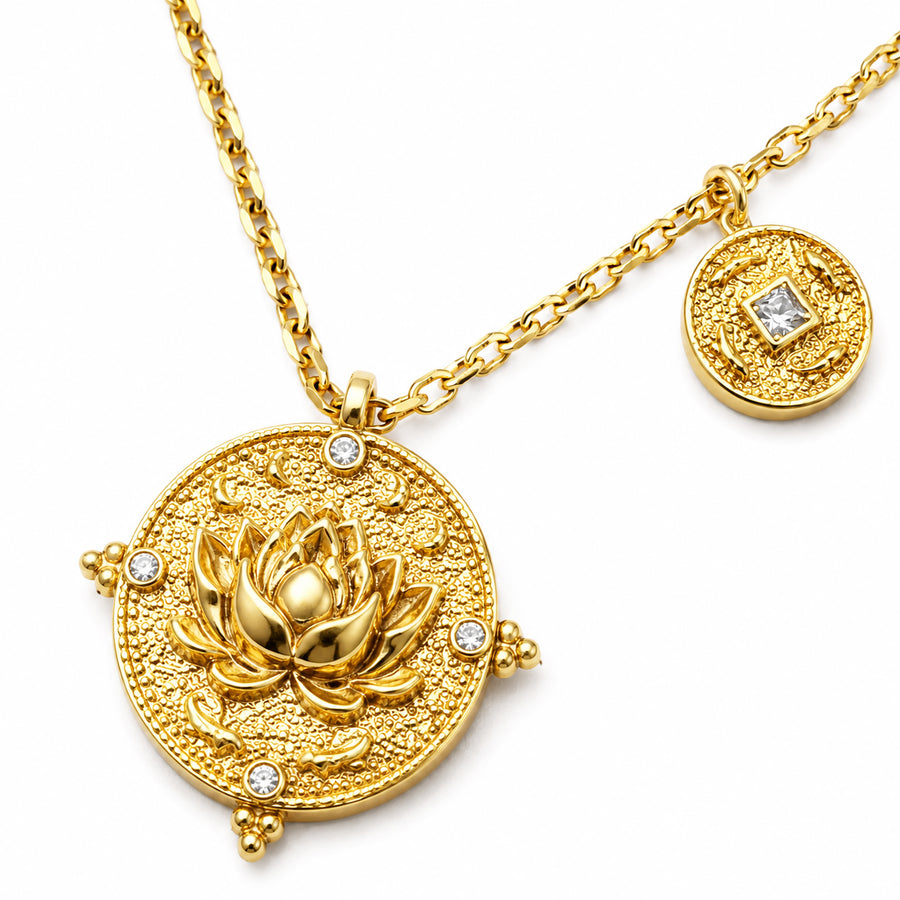 Lotus Within · 18K Gold Vermeil Lotus & Fish Coin Necklace