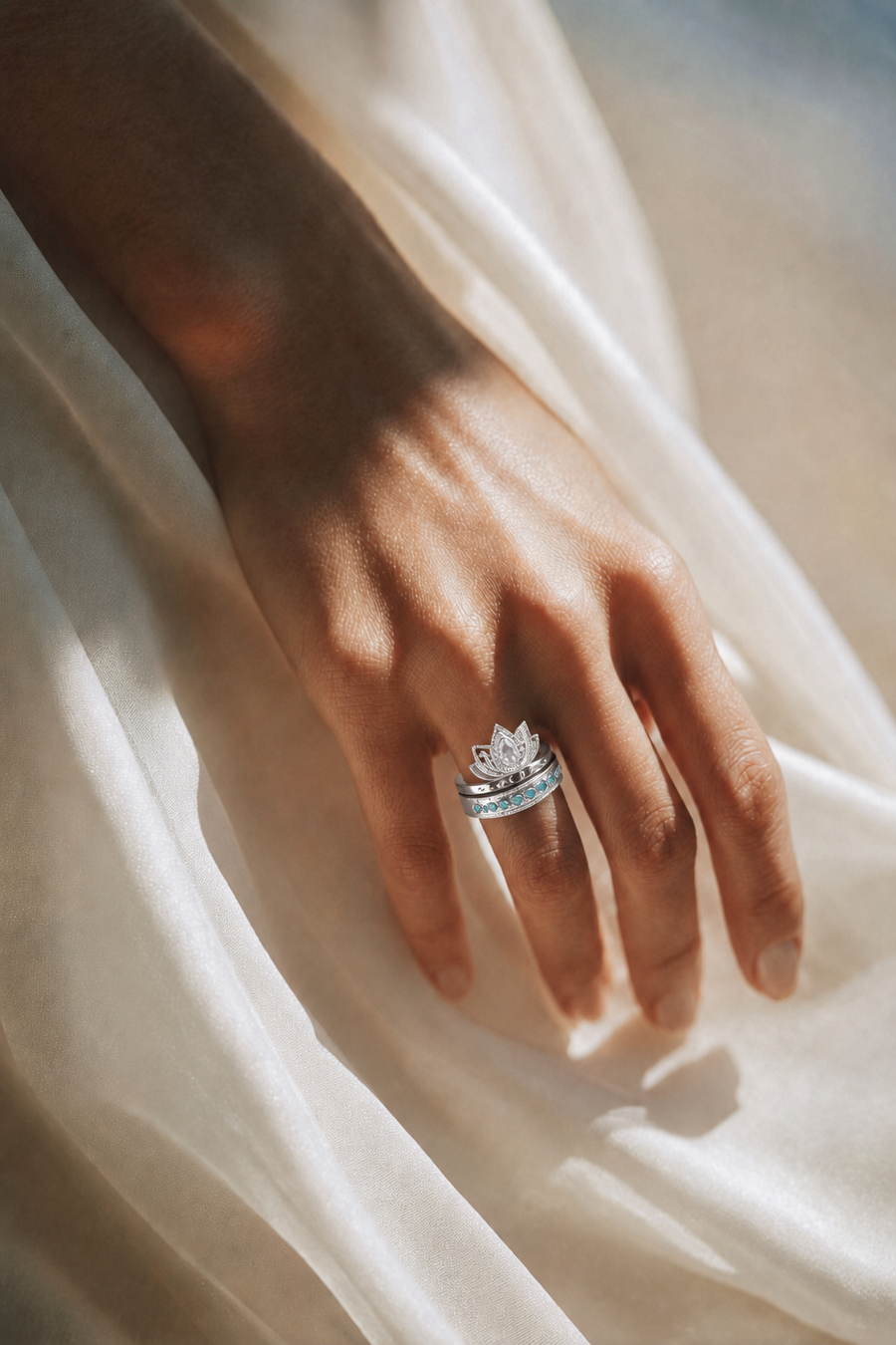 Lotus Within · 18K Gold Vermeil / Rhodium Plated Sterling Silver Starlight Dew Adjustable Open Ring
