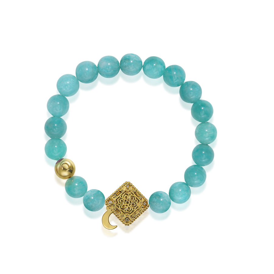 「Three Charms」Sundial &Lotus&The endless love knot Amazonite beaded bracelet