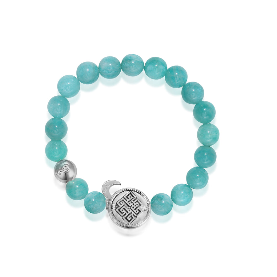 「Three Charms」Sundial &Lotus&The endless love knot Amazonite beaded bracelet