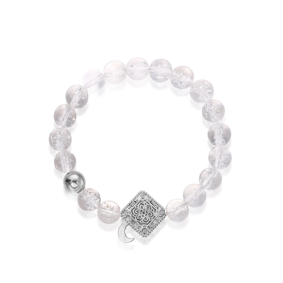 「Three Charms」 Sundial &Lotus&The endless love knot Rock Quartz beaded bracelet