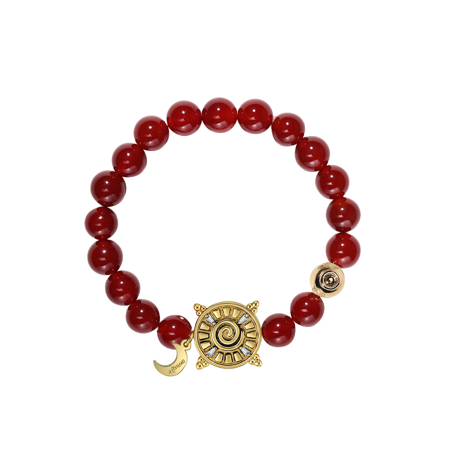 「Three Charms」 Sundial &Lotus&The endless love knot Red Agate beaded bracelet