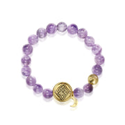 「Three Charms」 Sundial &Lotus&The endless love knot Amethyst beaded bracelet