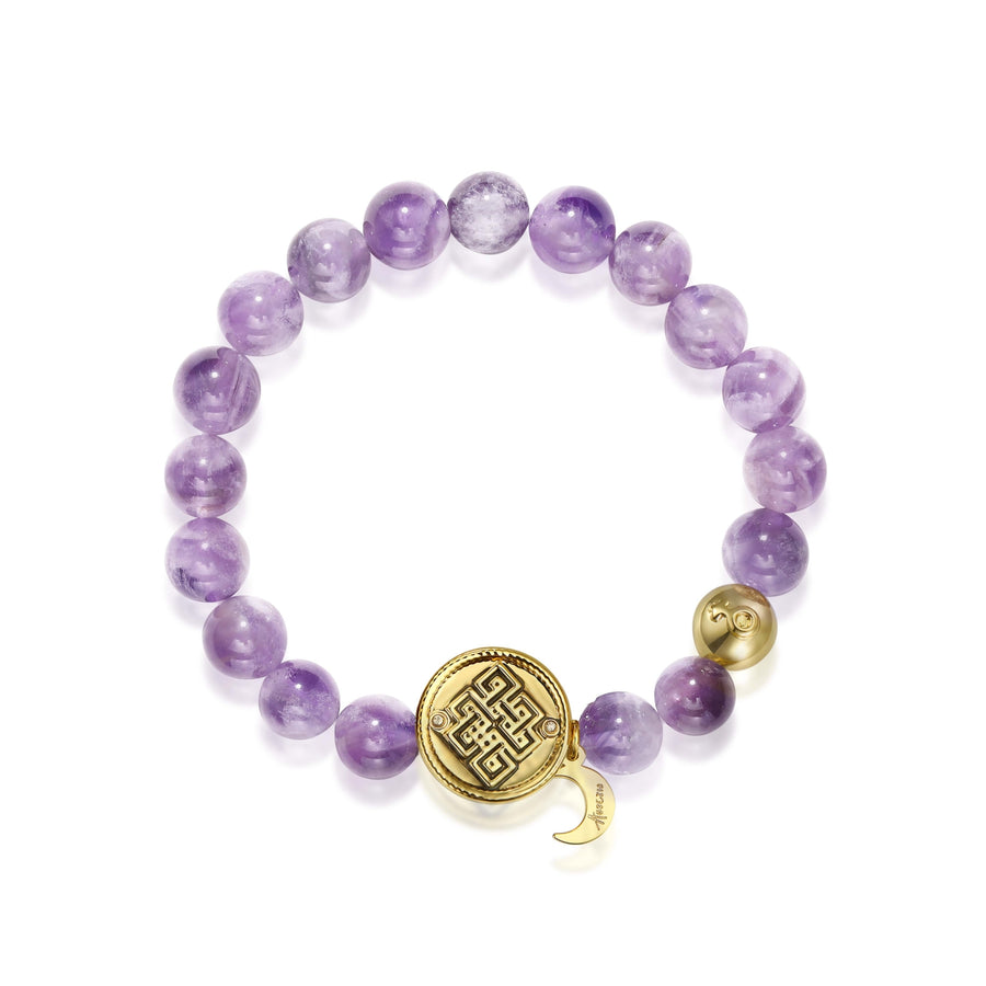 「Three Charms」 Sundial &Lotus&The endless love knot Amethyst beaded bracelet
