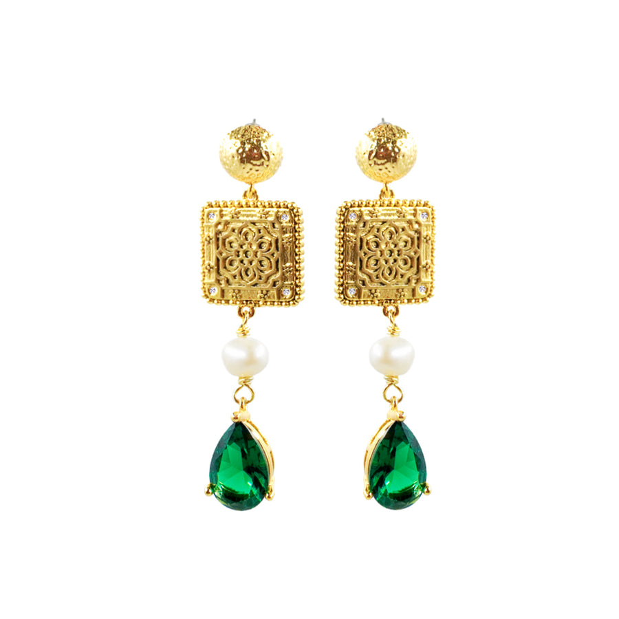 「Three Charms」Lunar Bloom Lotus drop earrings