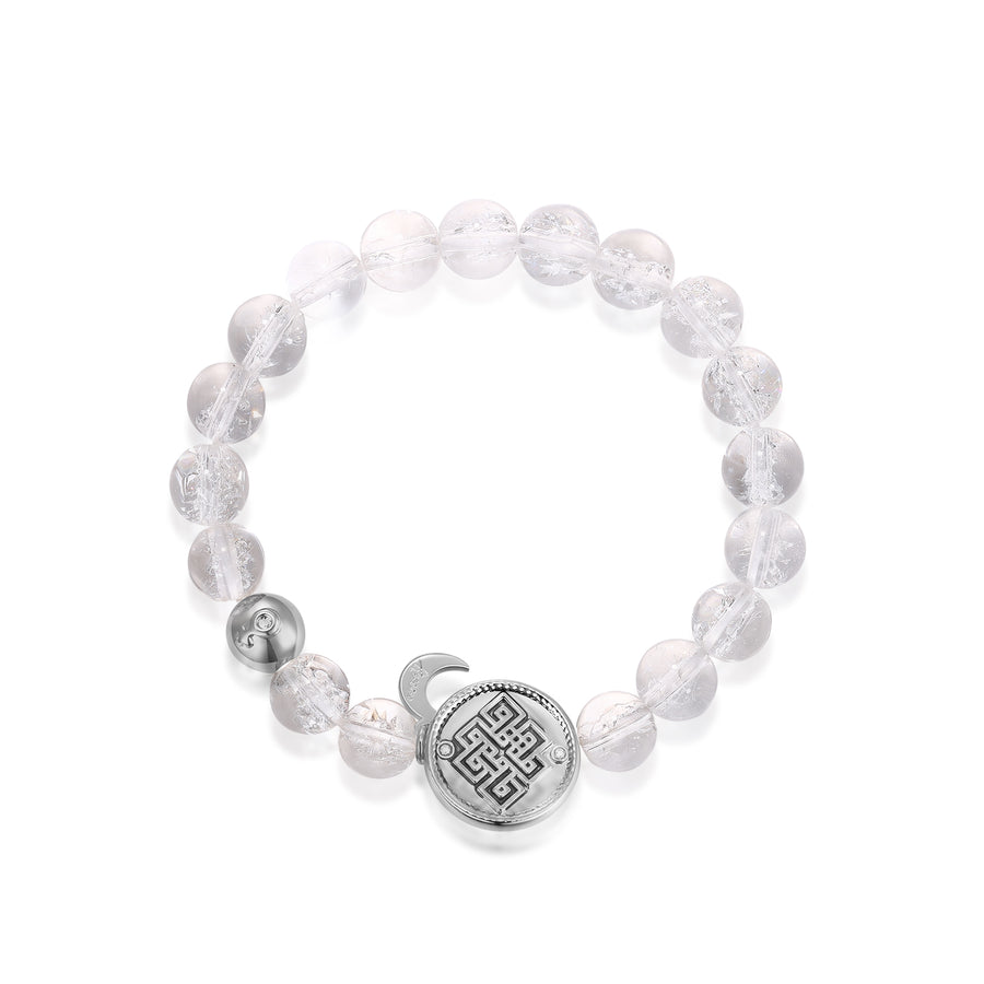 「Three Charms」 Sundial &Lotus&The endless love knot Rock Quartz beaded bracelet