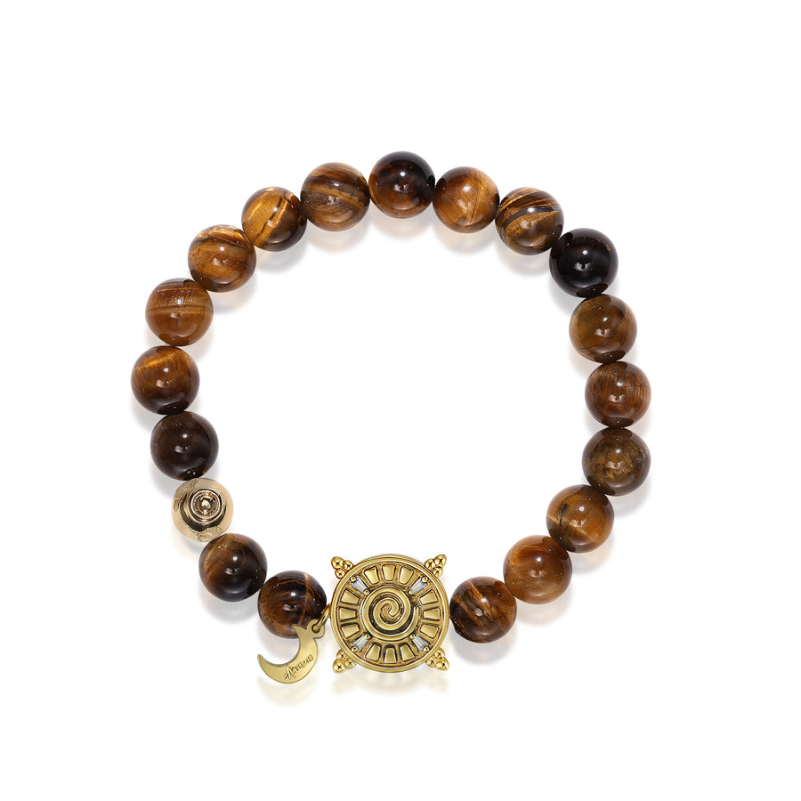 「Three Charms」 Sundial &Lotus&The endless love knot Yellow Tiger's Eye beaded bracelet
