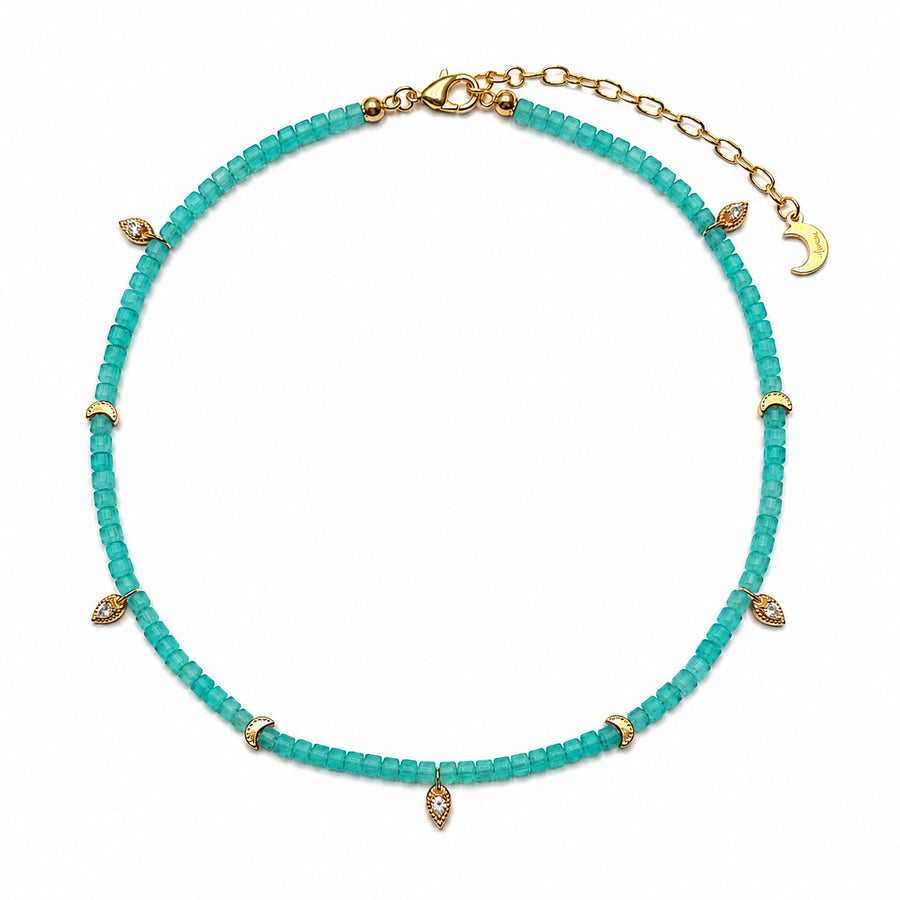 Lotus Within · 18K Gold Vermeil Starlit Moon Amazonite Choker Necklace & Bracelet