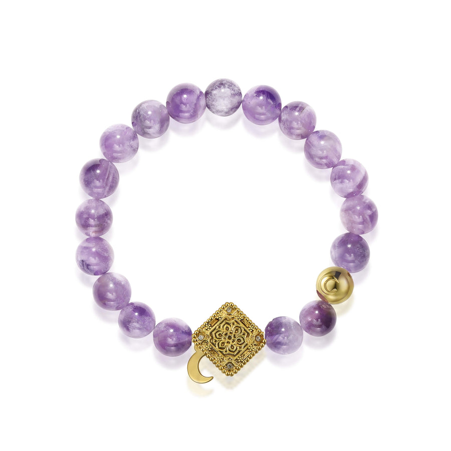 「Three Charms」 Sundial &Lotus&The endless love knot Amethyst beaded bracelet