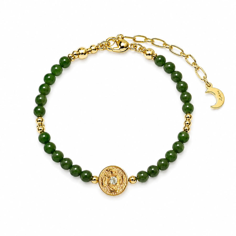 Lotus Within · 18K Gold Vermeil / Rhodium Plated Sterling Silver As You Wish Green Nephrite Jade Beaded Bracelet