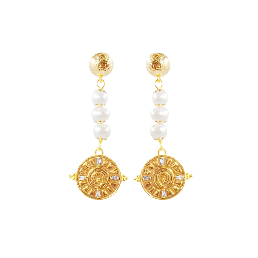 「Three Charms」Solar Meridian the Sun pearl tassel drop earrings