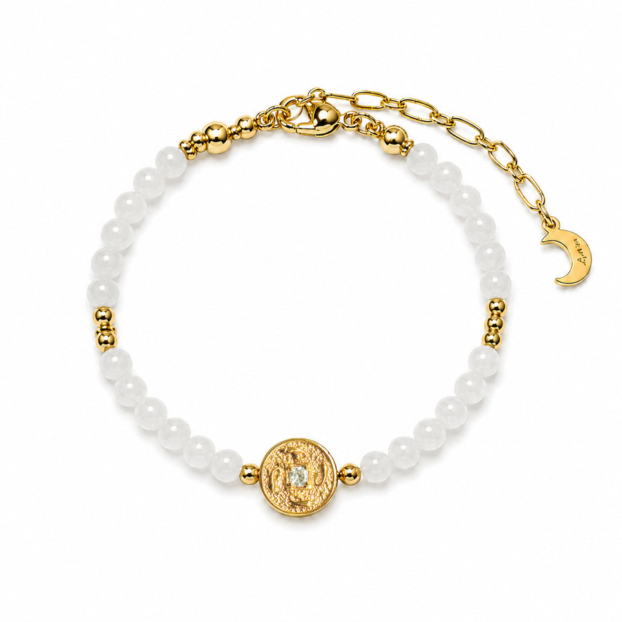 Lotus Within · 18K Gold Vermeil / Rhodium Plated Sterling Silver As You Wish White Nephrite Jade Beaded Bracelet
