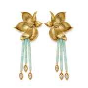 Lotus Within · 18K Gold Plated / Rhodium Plated Brass Detachable Blooming Lotus Drop Amazonite Tassel Earrings & Clip On