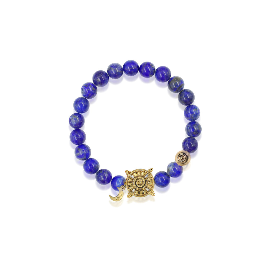 「Three Charms」 Sundial &Lotus&The endless love knot Lapis beaded bracelet