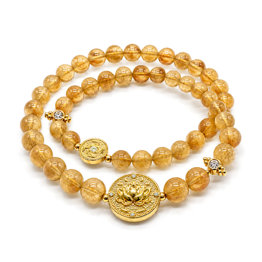Lotus Within · Lotus & FisLotus Within · 18K Gold Vermeil / Rhodium Plated Sterling Silver Lotus & Fish Coin Double Wrap Citrine Braceleth Coin Double Wrap Citrine Bracelet