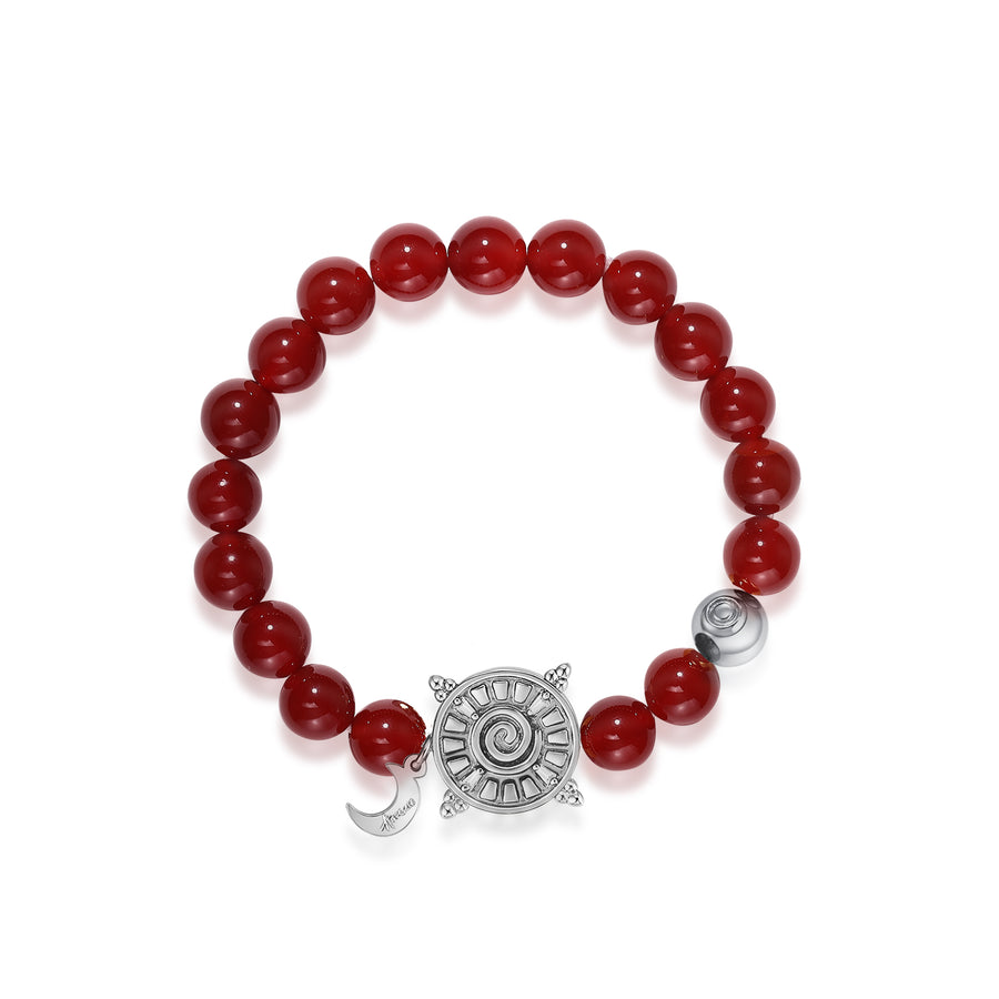 「Three Charms」 Sundial &Lotus&The endless love knot Red Agate beaded bracelet