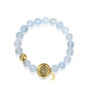 「Three Charms」 Sundial &Lotus& The endless love knot Aquamarine beaded bracelet