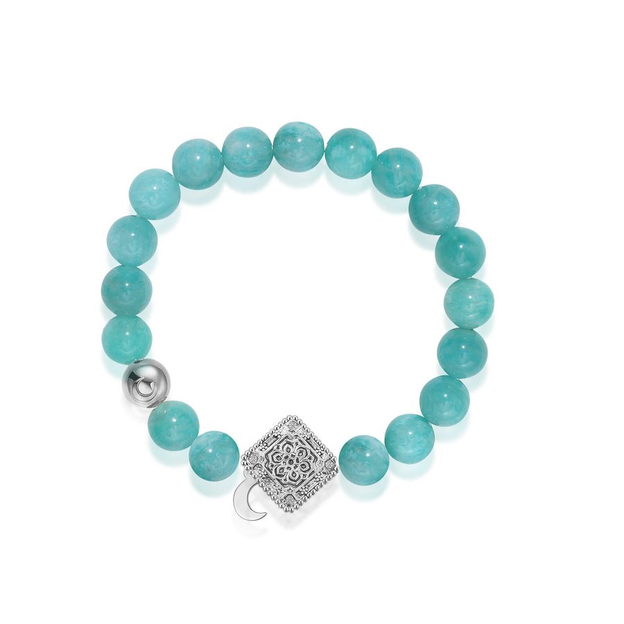 「Three Charms」Sundial &Lotus&The endless love knot Amazonite beaded bracelet