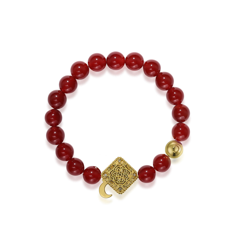 「Three Charms」 Sundial &Lotus&The endless love knot Red Agate beaded bracelet