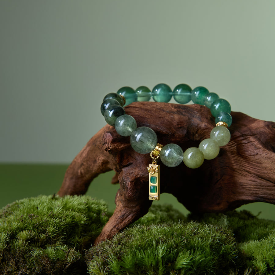 「Immortality」Solid 925 Sterling Silver, 18K Gold/White Gold Plated Green Color Healing Emerald Life Tree with Flower Pendant Crystal Gemstone Beads Bracelet