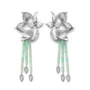 Lotus Within · 18K Gold Plated / Rhodium Plated Brass Detachable Blooming Lotus Drop Amazonite Tassel Earrings & Clip On