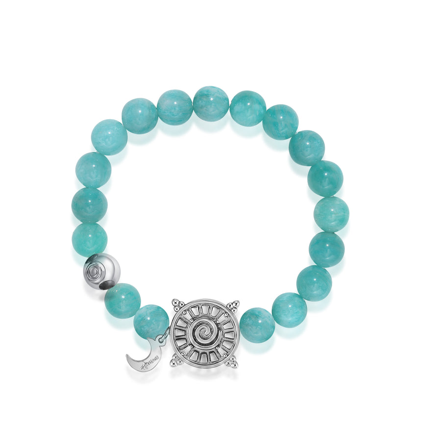 「Three Charms」Sundial &Lotus&The endless love knot Amazonite beaded bracelet