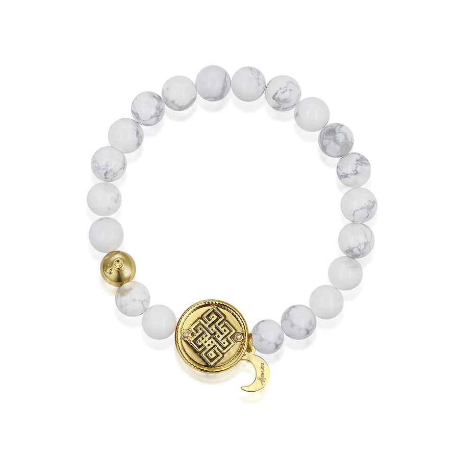 「Three Charms」 Sundial &Lotus&The endless love knot turquoise beaded bracelet
