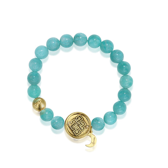 「Three Charms」Sundial &Lotus&The endless love knot Amazonite beaded bracelet