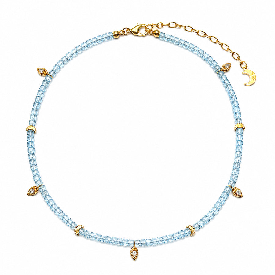 Lotus Within · 18K Gold Vermeil Starlit Moon Blue Topaz Choker Necklace & Bracelet