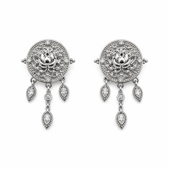 Lotus Within · 18K Gold Vermeil / Rhodium Plated Sterling Silver Lotus Drop Earrings
