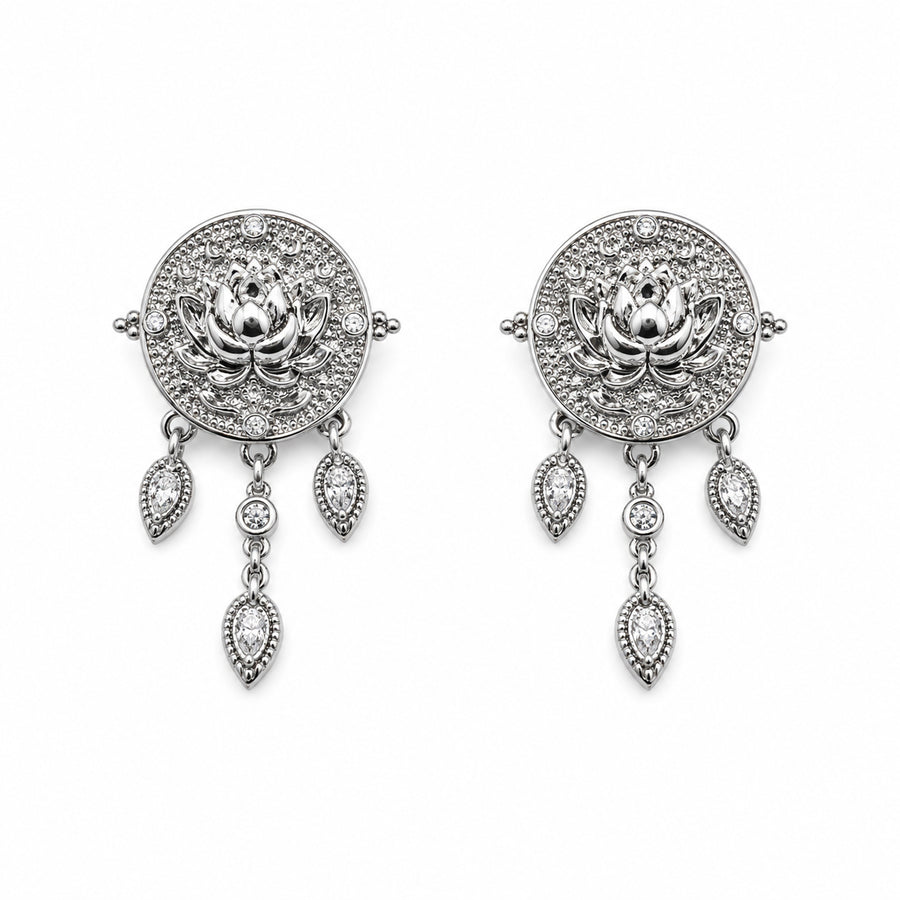 Lotus Within · 18K Gold Vermeil / Rhodium Plated Sterling Silver Lotus Drop Earrings