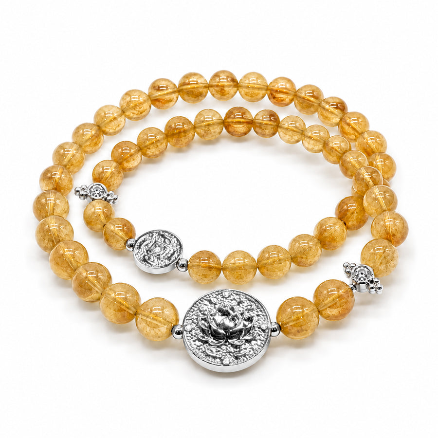 Lotus Within · Lotus & FisLotus Within · 18K Gold Vermeil / Rhodium Plated Sterling Silver Lotus & Fish Coin Double Wrap Citrine Braceleth Coin Double Wrap Citrine Bracelet