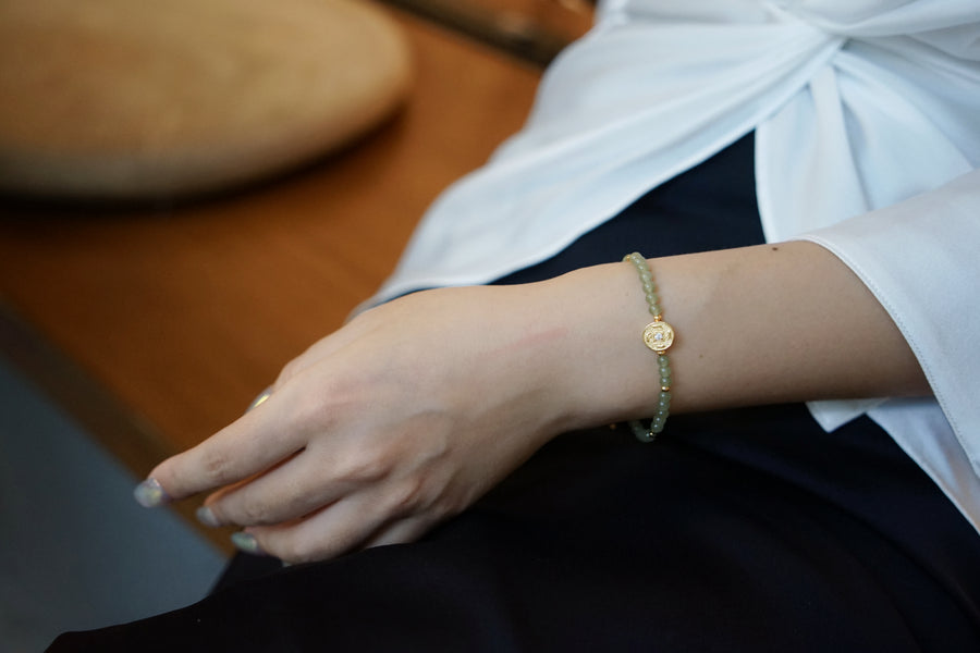 Lotus Within · 18K Gold Vermeil / Rhodium Plated Sterling Silver As You Wish Celadon Nephrite Jade Beaded Bracelet