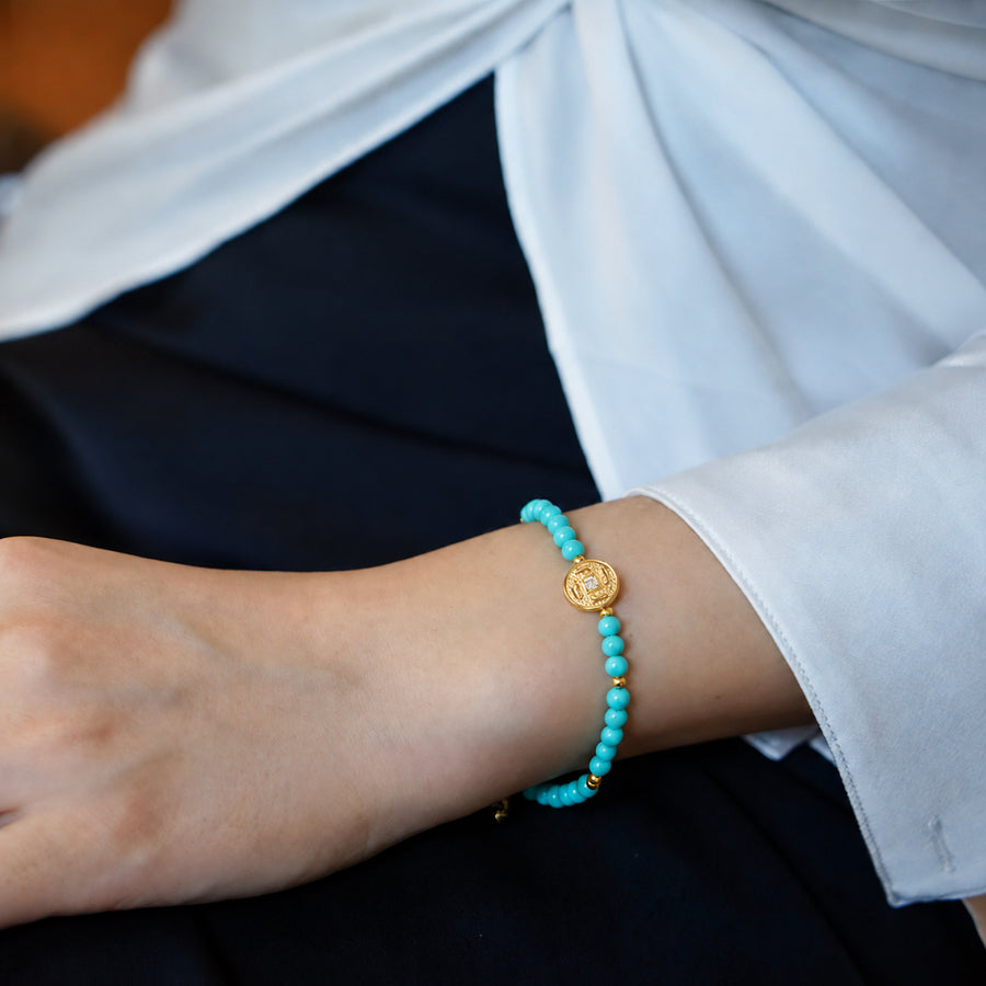 Lotus Within · 18K Gold Vermeil / Rhodium Plated Sterling Silver As You Wish Turquoise Beaded Bracelet