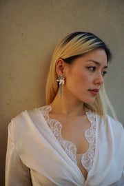 Lotus Within · 18K Gold Plated / Rhodium Plated Brass Detachable Blooming Lotus Drop Amazonite Tassel Earrings & Clip On