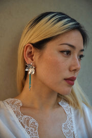 Lotus Within · 18K Gold Plated / Rhodium Plated Brass Detachable Blooming Lotus Drop Amazonite Tassel Earrings & Clip On