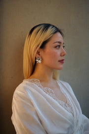 Lotus Within · 18K Gold Plated / Rhodium Plated Brass Detachable Blooming Lotus Drop Amazonite Tassel Earrings & Clip On