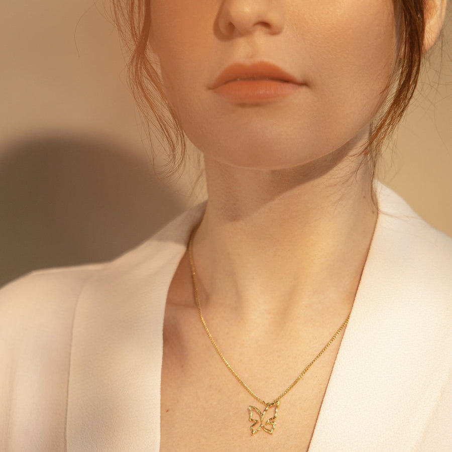 Butterfly Hand Engraved Golden pendant Necklace